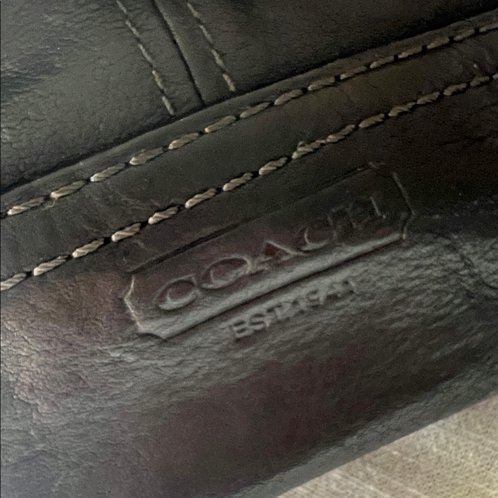 Coach Black Leather Shoulder Tote Bag with Gold Brass Accents - Picture 11 of 13